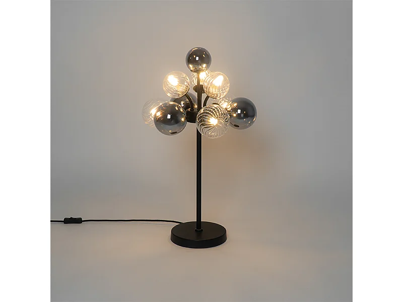 Lampe de table noire avec verre fumé et transparent 6 lumières - Bonnie