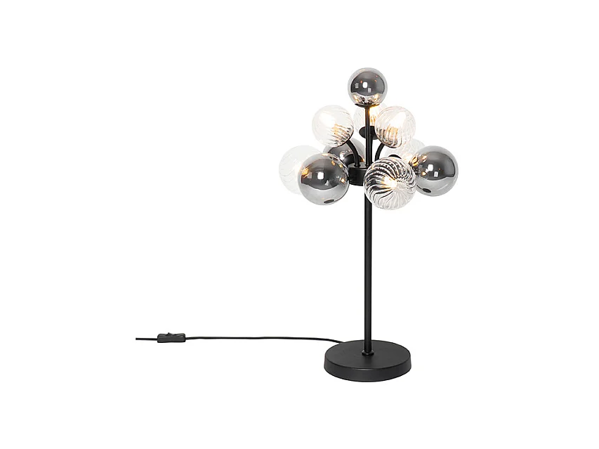 Lampe de table noire avec verre fumé et transparent 6 lumières - Bonnie