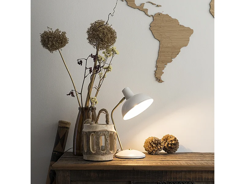 Lampe de table rétro blanche avec bronze 38cm - Milou