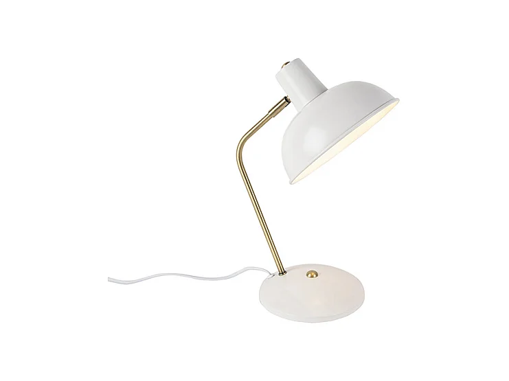 Lampe de table rétro blanche avec bronze 38cm - Milou