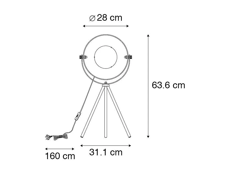 Lampe de table noire avec or 63,3 cm trépied réglable - Magnax
