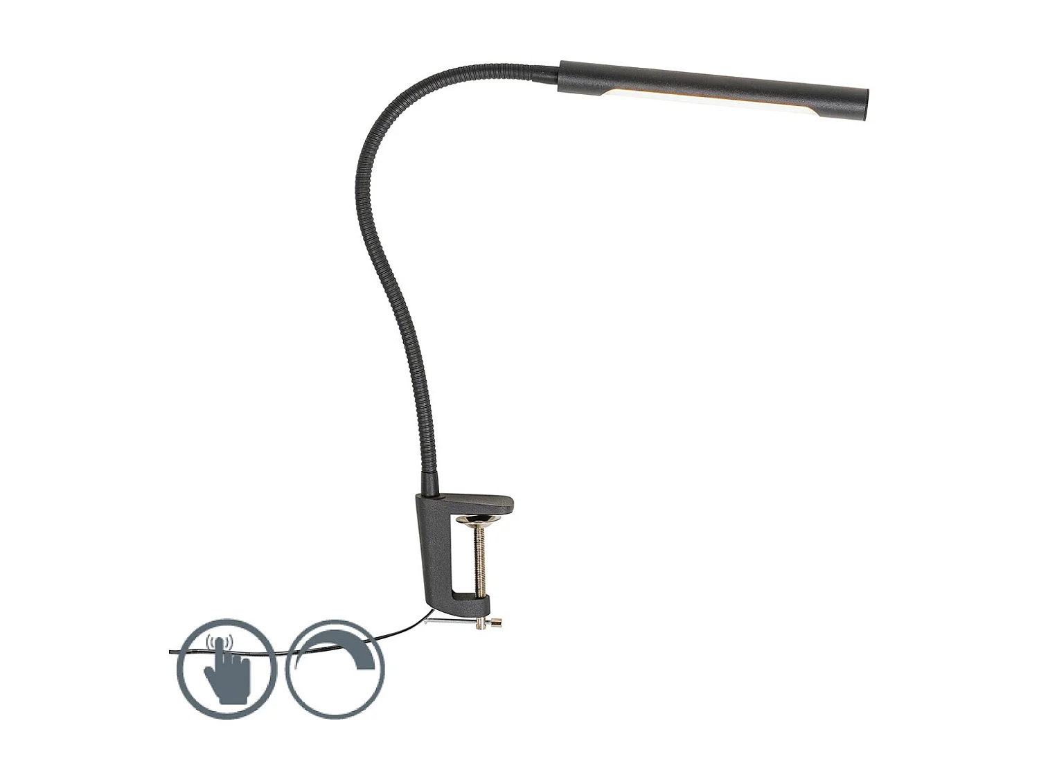 Lampe de bureau à pince noire avec LED avec variateur tactile - Lionard
