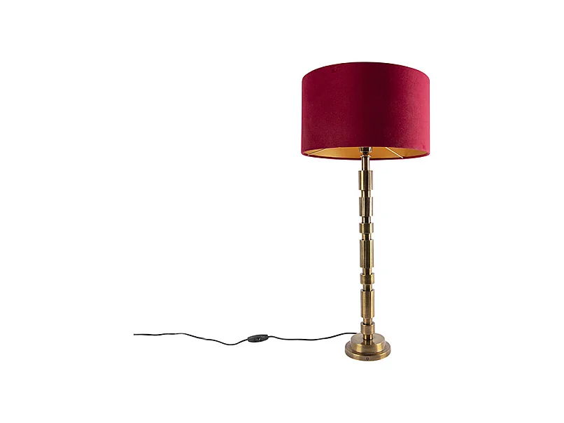 Lampe de table Art Déco bronze 35 cm abat-jour velours rouge - Torre