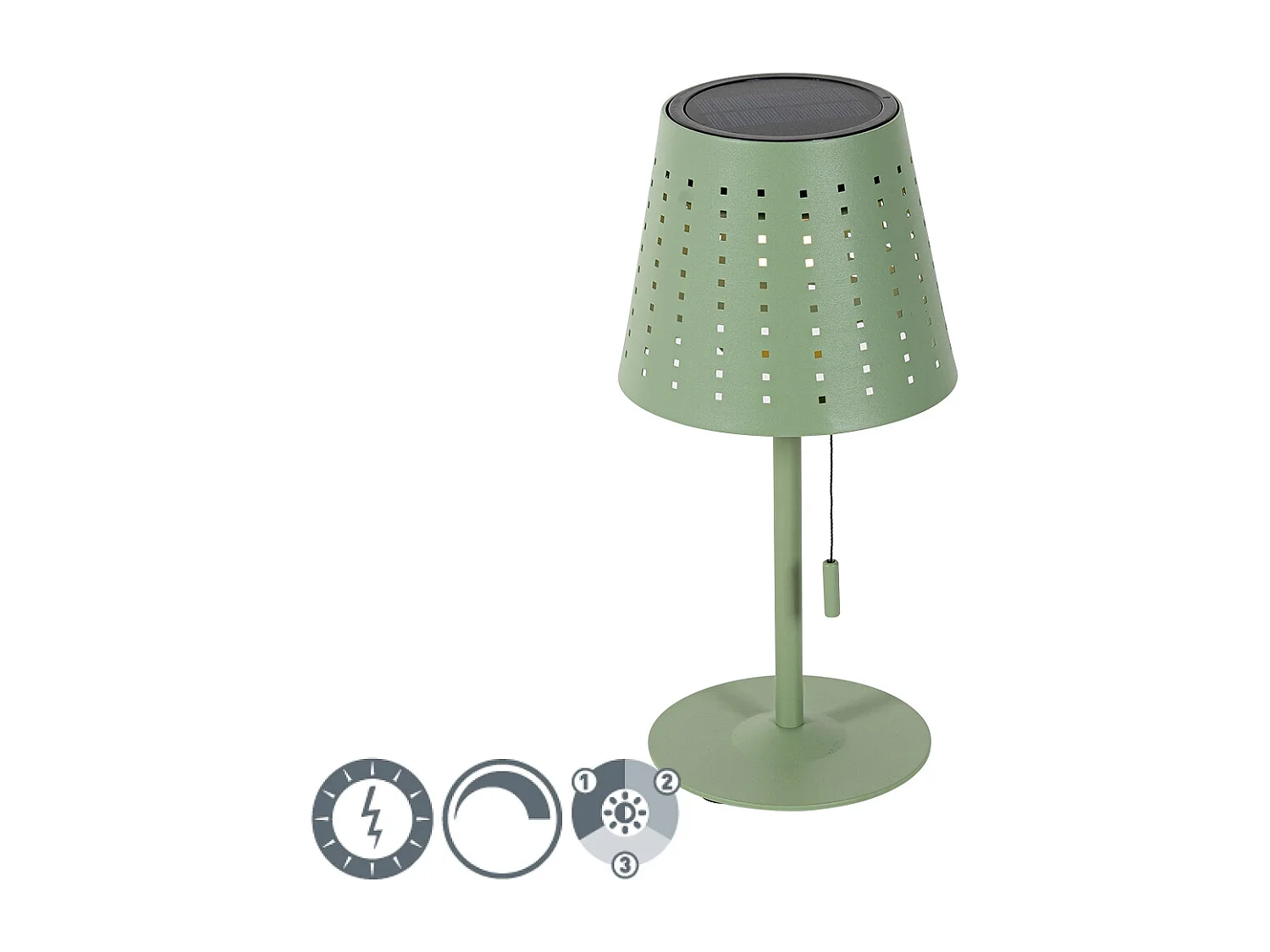 Lampe de table d'extérieur verte avec LED intégrée à 3 niveaux de luminosité, rechargeable et solaire - Ferre