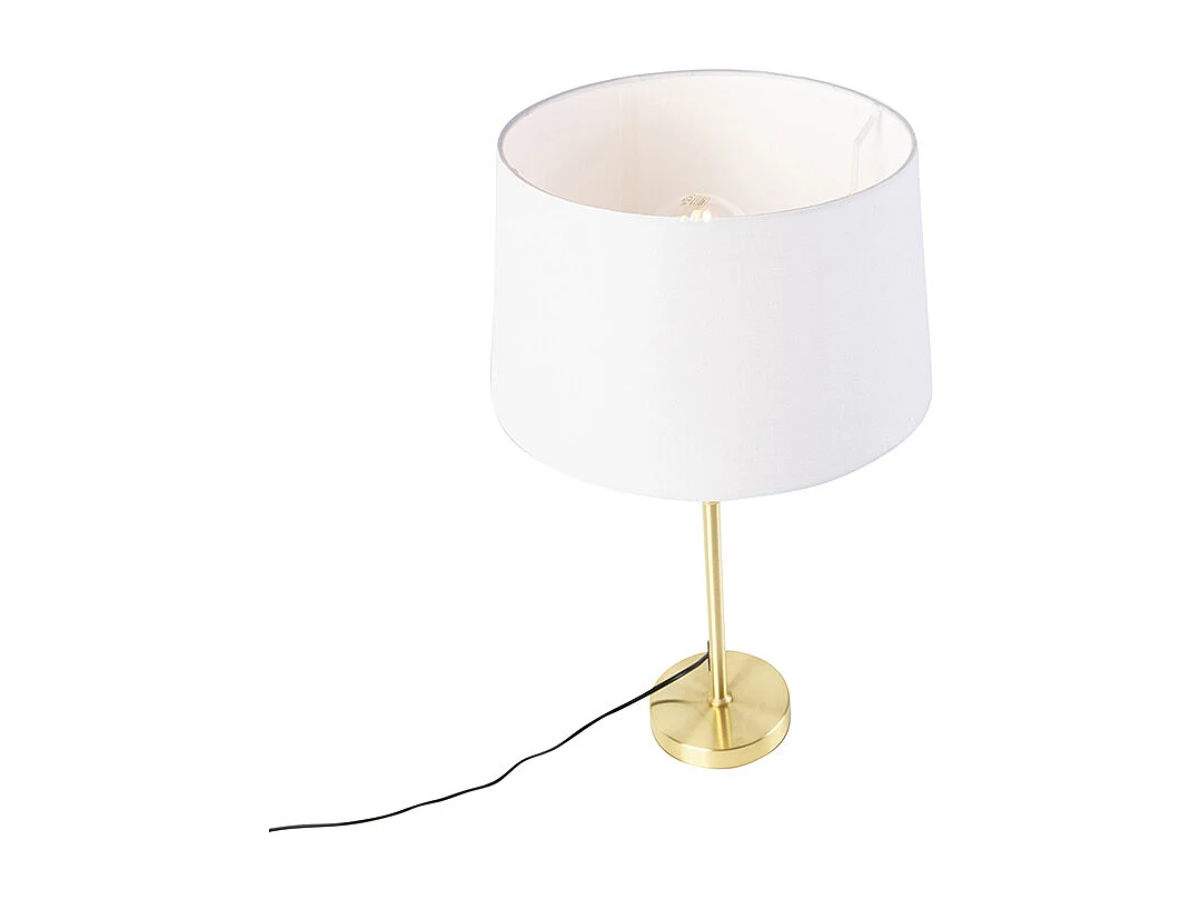 Lampe de table or / laiton avec abat-jour en lin blanc 35 cm - Parte