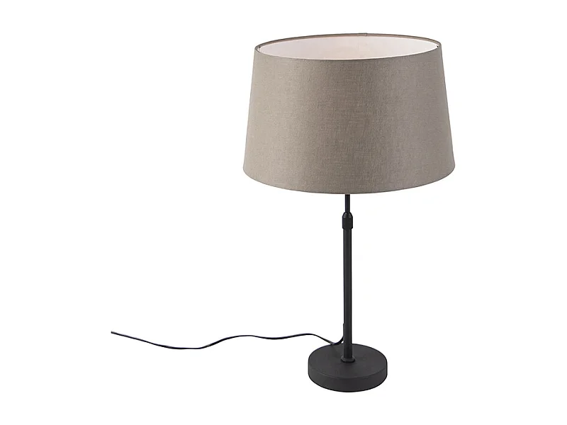Lampe de table noir avec abat-jour en lin taupe 35 cm réglable - Parte