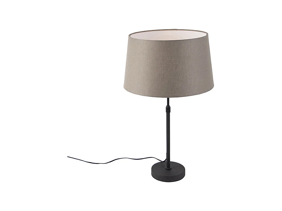 Lampe de table noir avec abat-jour en lin taupe 35 cm réglable - Parte
