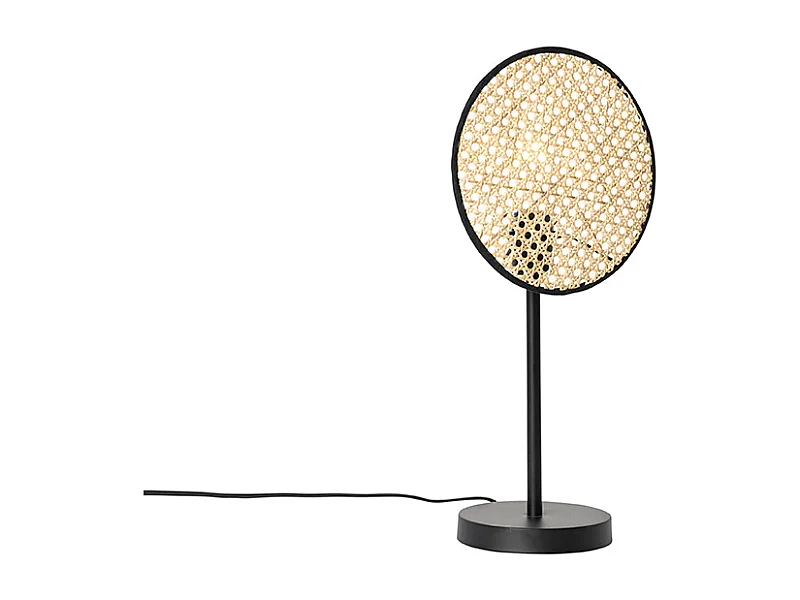 Lampe de table rustique noire avec rotin 25 cm - Kata
