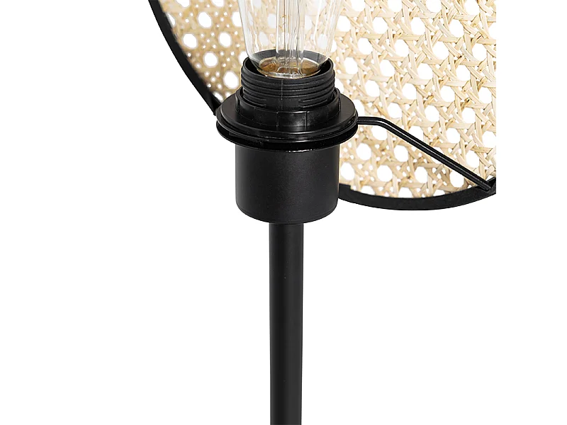 Lampe de table country noire avec rotin 25 cm - Kata