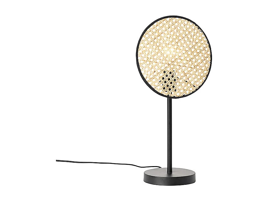 Lampe de table country noire avec rotin 25 cm - Kata