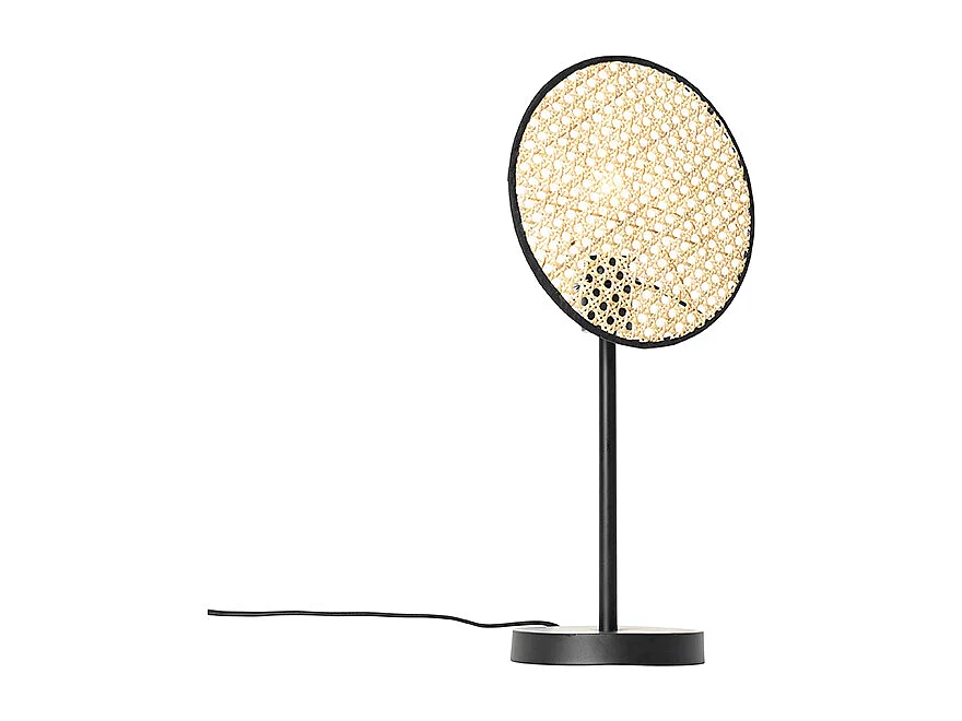 Lampe de table country noire avec rotin 25 cm - Kata