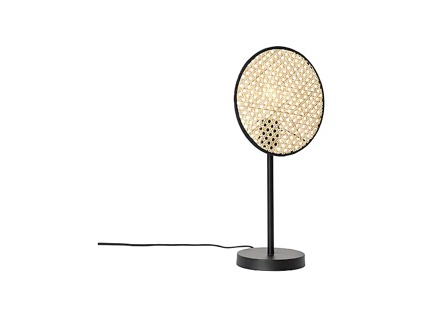 Lampe de table country noire avec rotin 25 cm - Kata