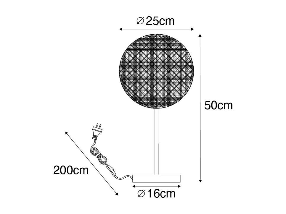 Lampe de table rustique noire avec rotin 25 cm - Kata