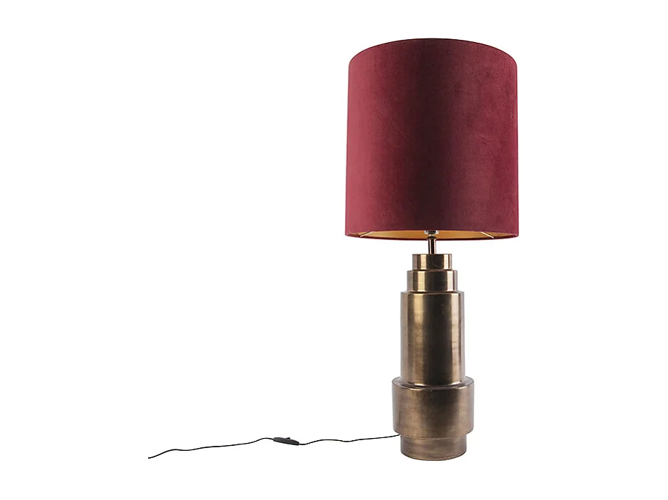 Lampe de table art déco bronze velours abat-jour rouge avec or 50cm - Bruut
