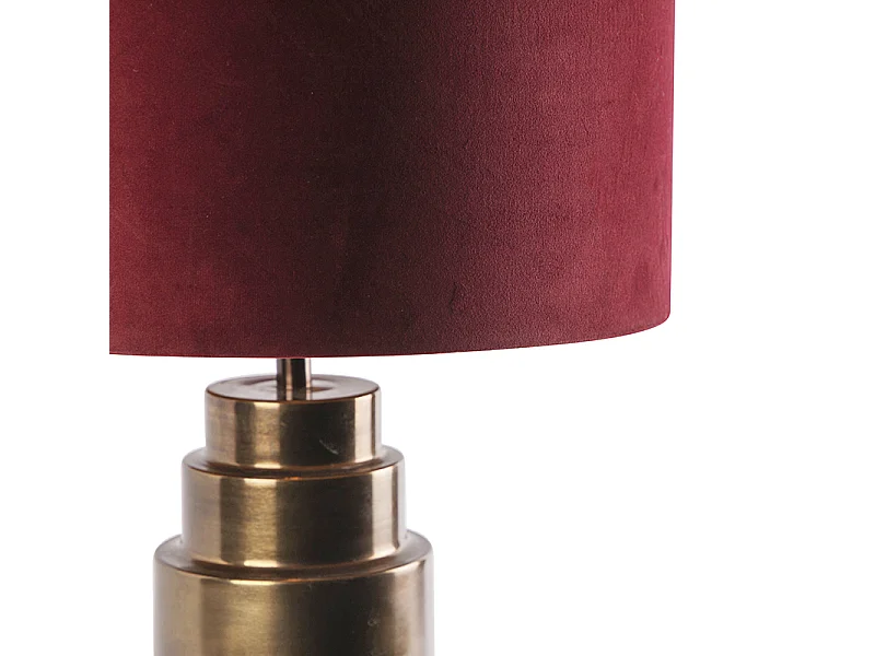 Lampe de table art déco bronze velours abat-jour rouge avec or 50cm - Bruut