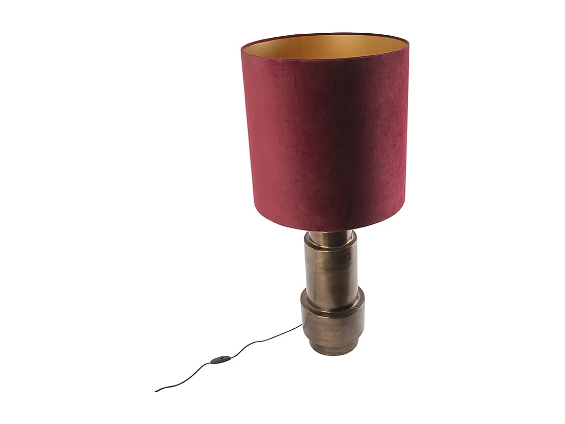 Lampe de table Art déco en bronze avec abat-jour en velours rouge et or 40 cm - Bruut