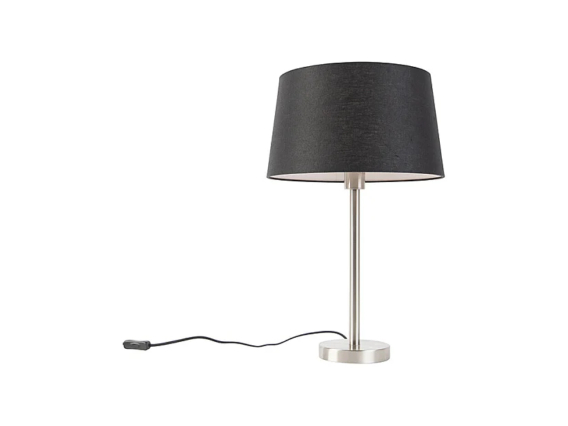 Lampe de table moderne en acier avec abat-jour noir 35 cm - Simplo