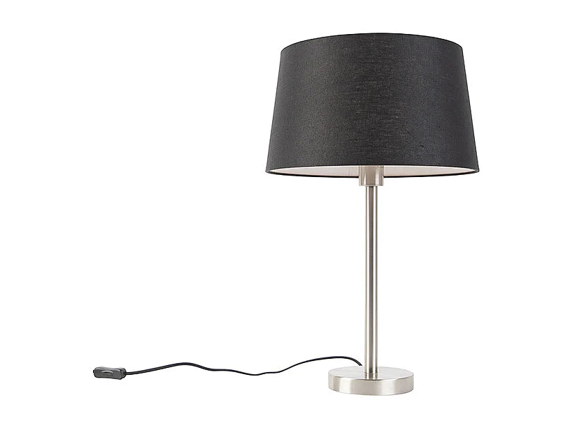 Lampe de table moderne en acier avec abat-jour noir 35 cm - Simplo