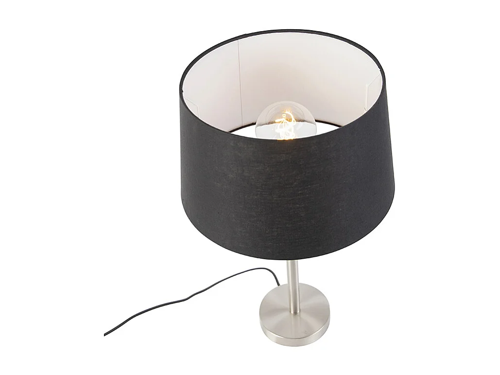 Lampe de table moderne en acier avec abat-jour noir 35 cm - Simplo