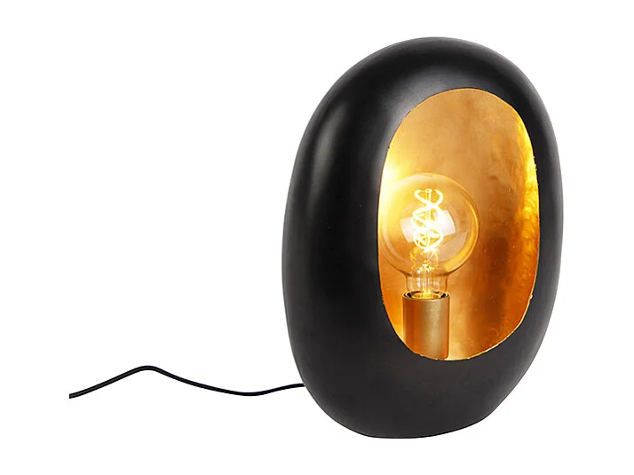Lampe de table design noire avec intérieur doré 36 cm - Cova
