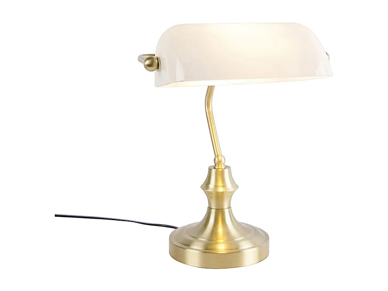 Lampe de notaire classique en or avec verre opale - Banker