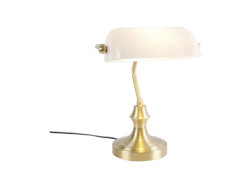 Lampe de notaire classique en or avec verre opale - Banker