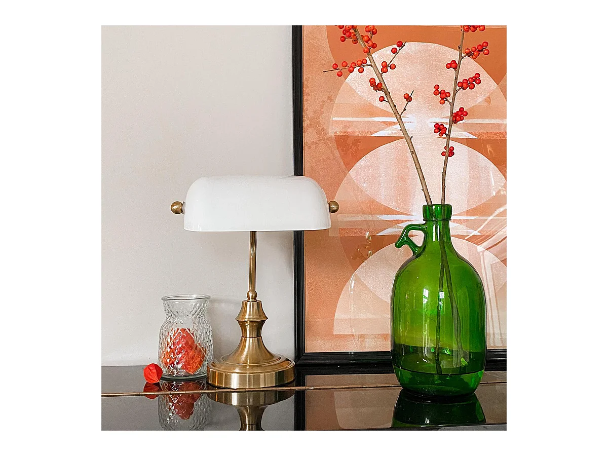 Lampe de notaire classique en or avec verre opale - Banker