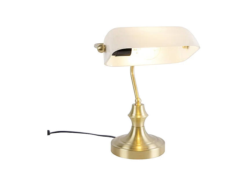 Lampe de notaire classique en or avec verre opale - Banker