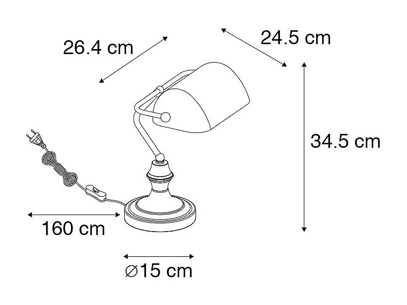Lampe de notaire classique dorée avec verre opale - Banker