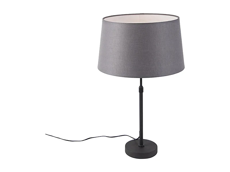 Lampe de table noire avec abat-jour en lin gris 35 cm réglable - Parte