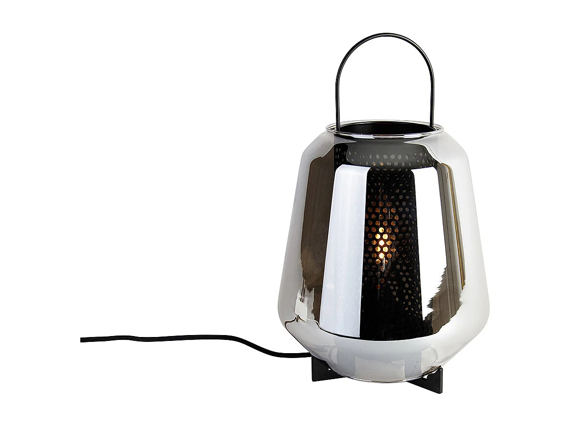 Lampe de table Art Déco noire avec verre fumé 23 cm - Kevin