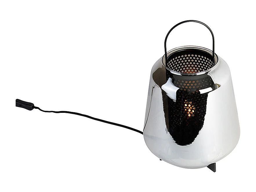 Lampe de table Art Déco noire avec verre fumé 23 cm - Kevin