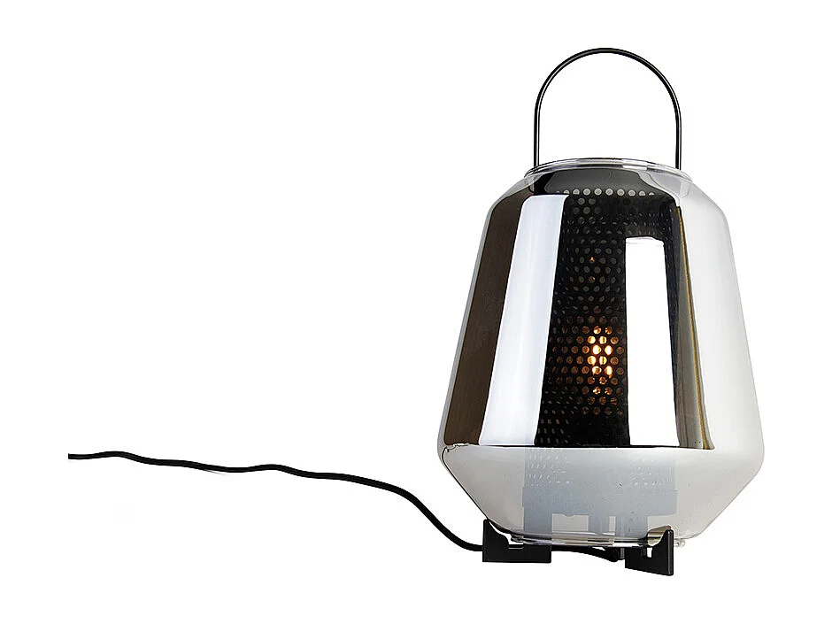 Lampe de table Art déco noire avec verre fumé 23 cm - Kevin