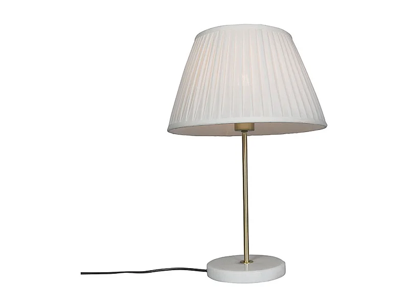 Lampe de table rétro en laiton avec abat-jour plissé crème 35 cm - Kaso