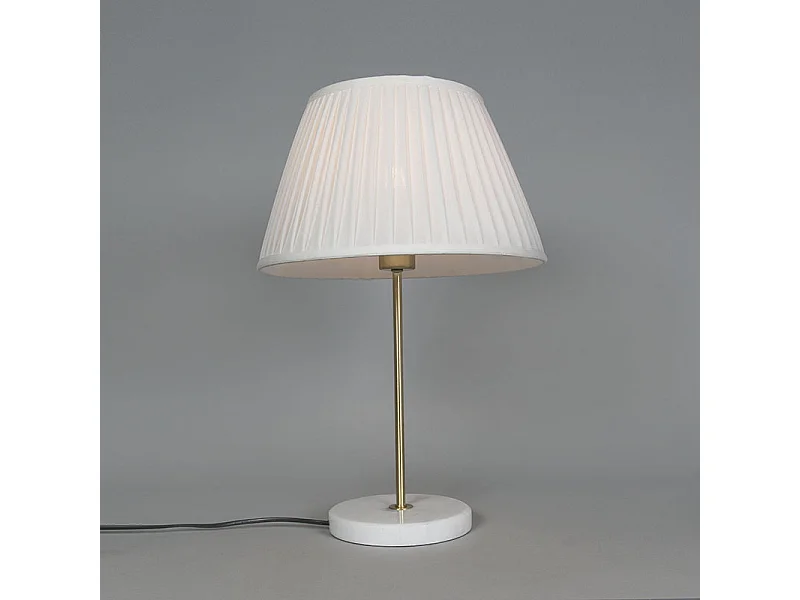 Lampe de table rétro en laiton avec abat-jour plissé crème 35 cm - Kaso