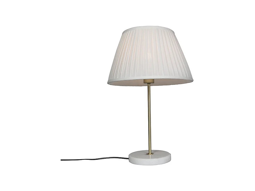 Lampe de table rétro en laiton avec abat-jour plissé crème 35 cm - Kaso