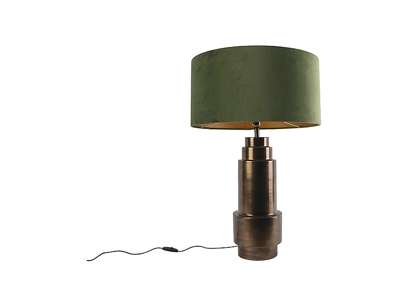 Lampe de table art déco bronze velours abat-jour vert avec or 50cm - Bruut