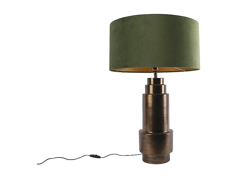 Lampe de table Art déco en bronze avec abat-jour en velours vert et or 50 cm - Bruut