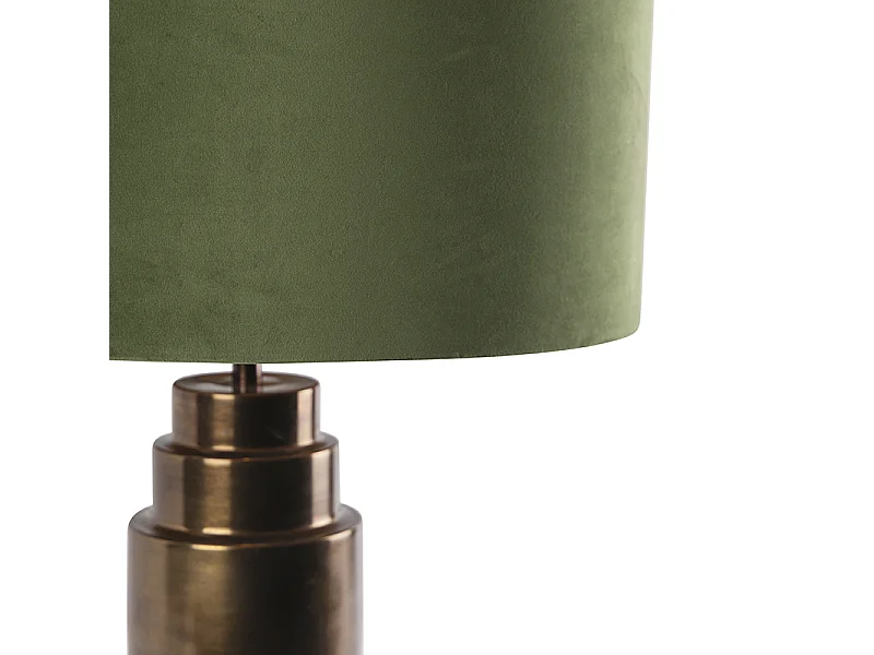 Lampe de table Art déco en bronze avec abat-jour en velours vert et or 50 cm - Bruut