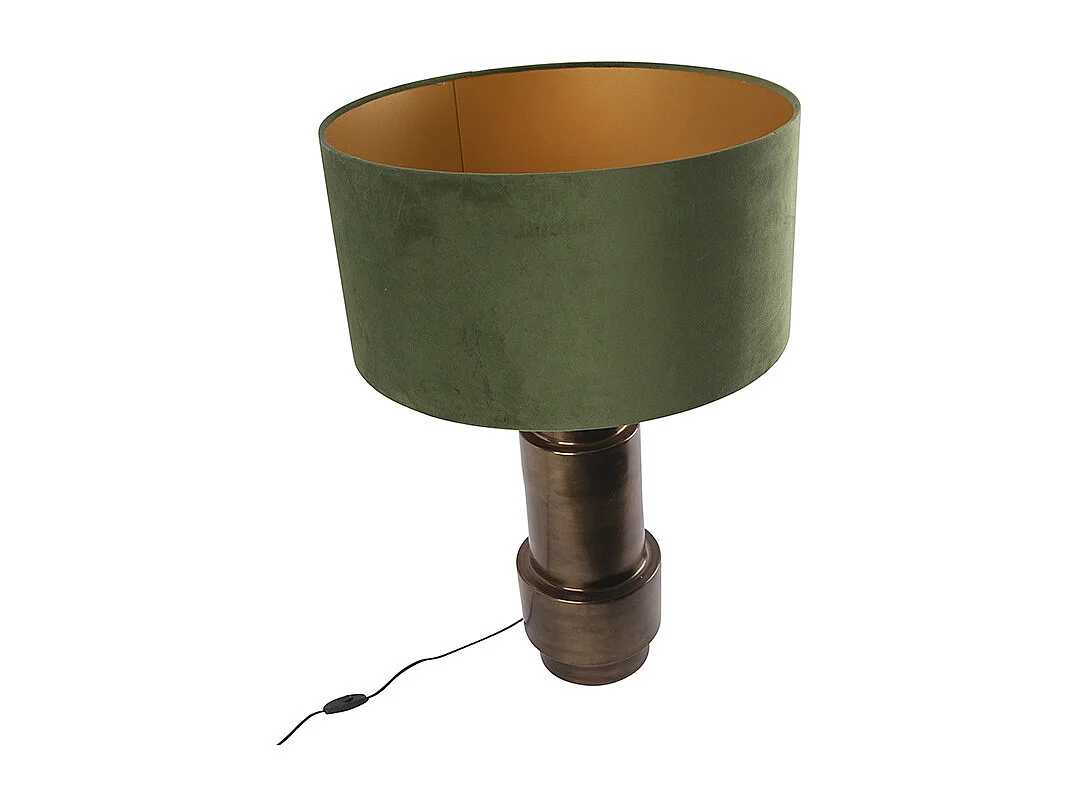 Lampe de table Art déco en bronze avec abat-jour en velours vert et or 50 cm - Bruut