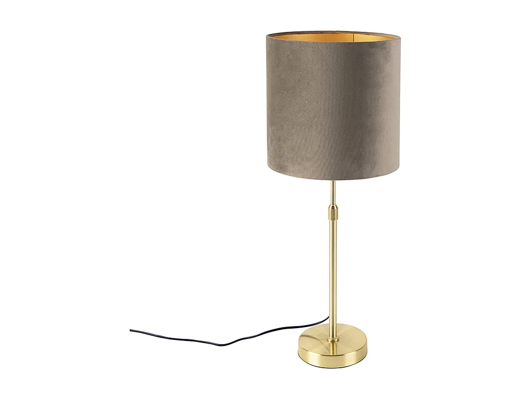 Lampe de table or/laiton avec abat-jour en velours taupe 25 cm - Parte