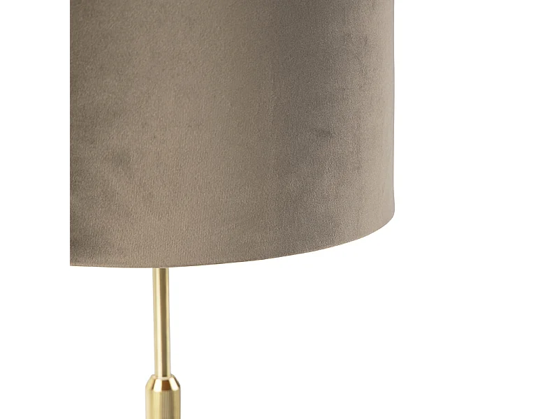 Lampe de table or/laiton avec abat-jour en velours taupe 25 cm - Parte