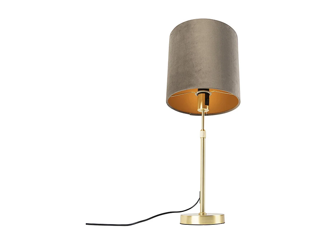 Lampe de table or/laiton avec abat-jour en velours taupe 25 cm - Parte