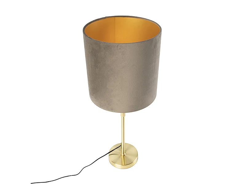 Lampe de table or/laiton avec abat-jour en velours taupe 25 cm - Parte