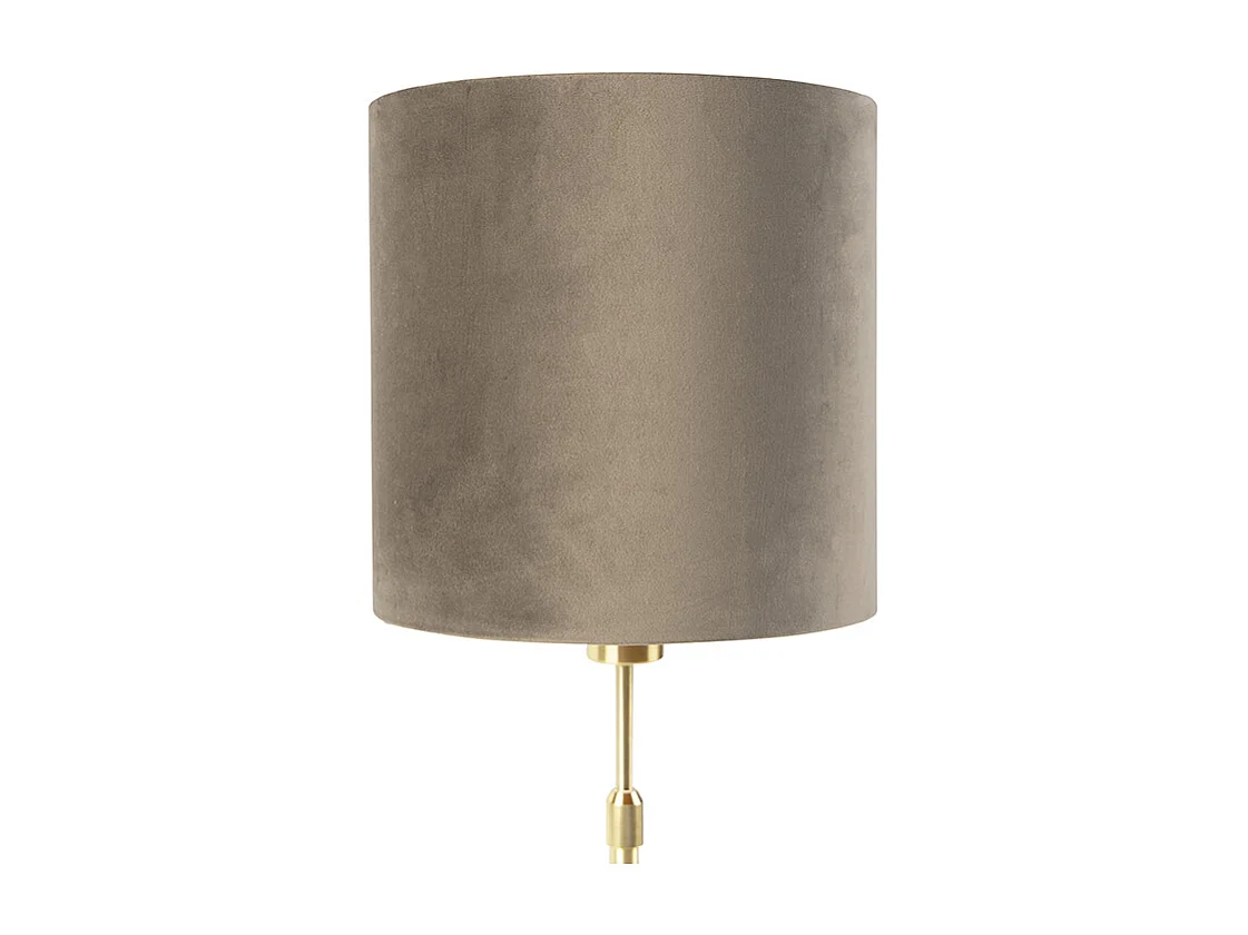 Lampe de table or/laiton avec abat-jour en velours taupe 25 cm - Parte