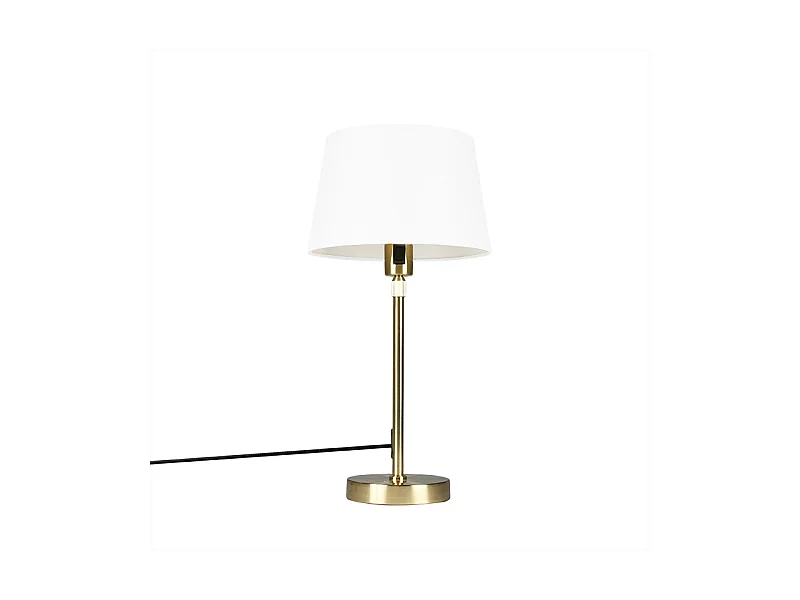 Lampe de table or / laiton avec abat-jour blanc 25 cm réglable - Parte