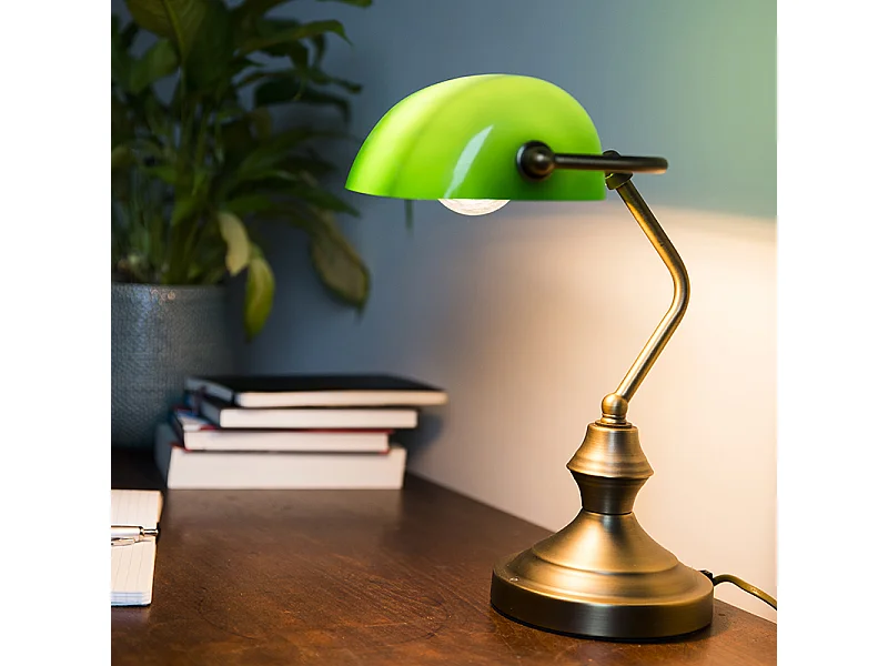 Lampe de table classique/lampe de notaire bronze avec verre vert - Banker