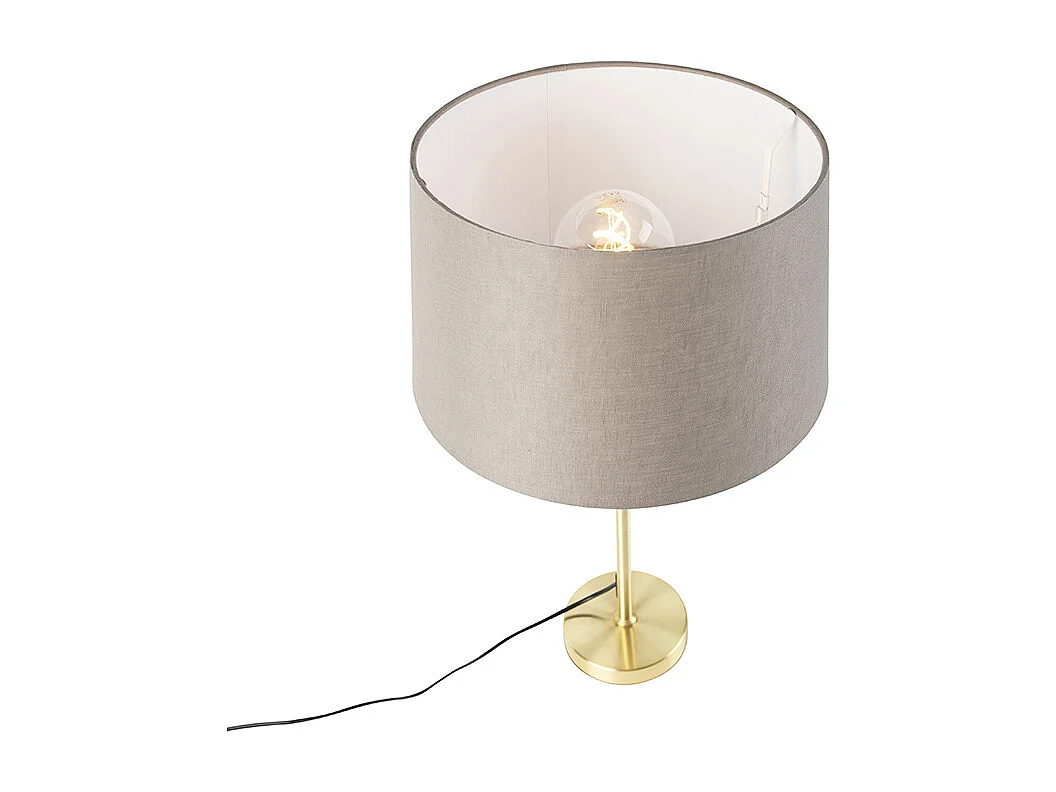 Lampe de table or/laiton avec abat-jour en lin taupe 35 cm - Parte