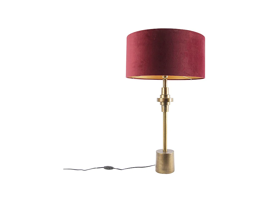 Lampe de table Art Déco bronze velours abat-jour rouge 50 cm - Diverso