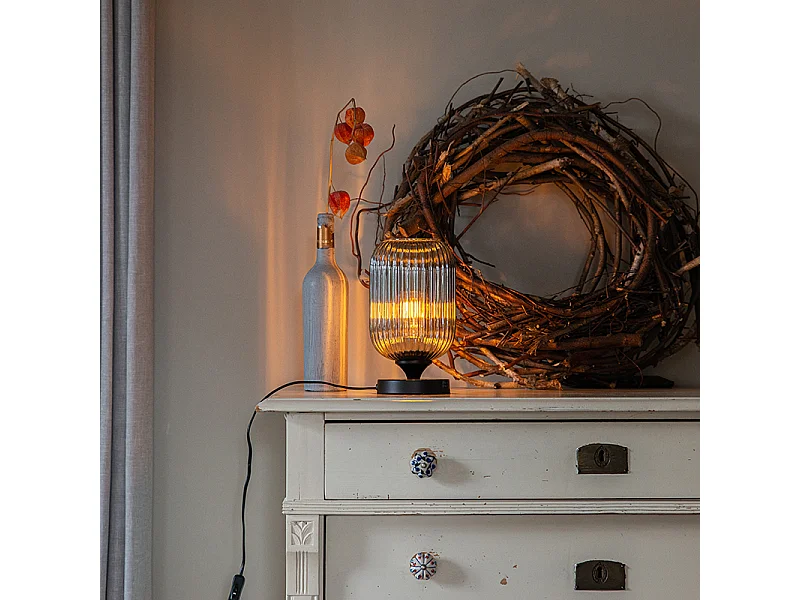 Lampe de table Art Déco noire avec verre fumé - Banci